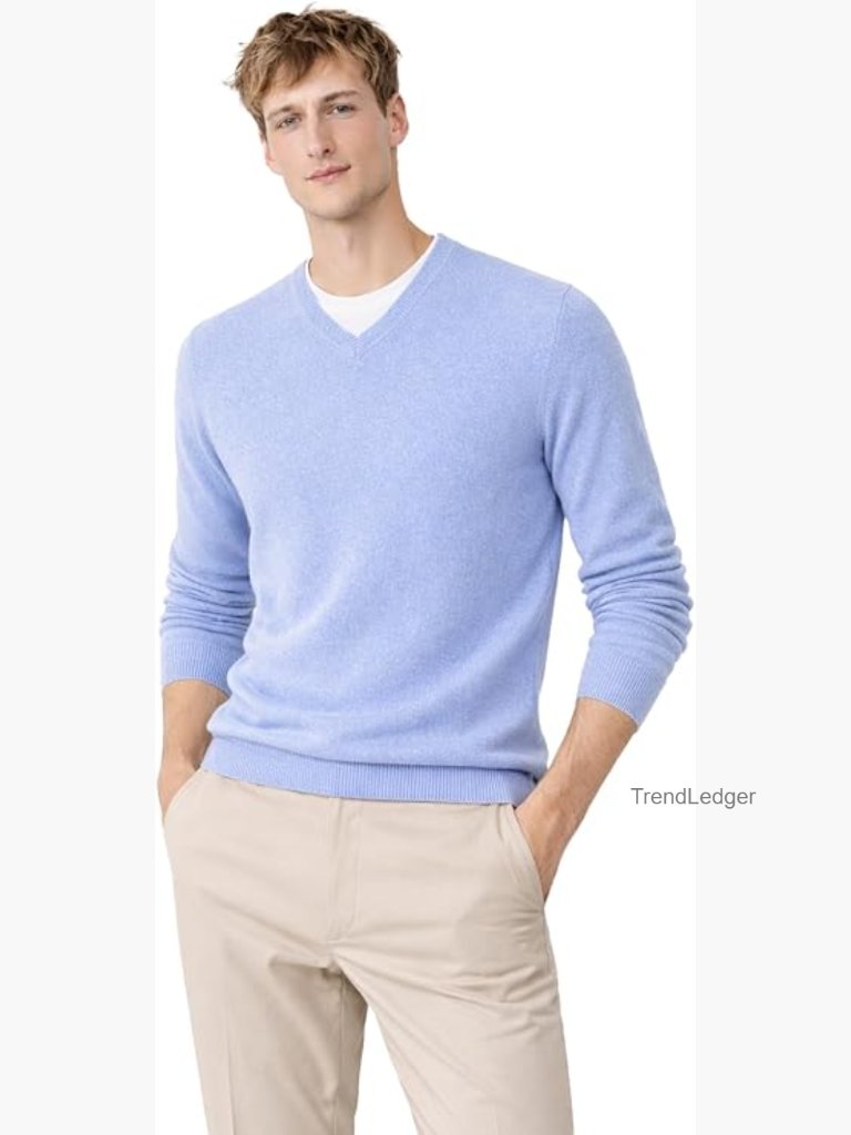 Pure Cashmere V-Neck Sweater Long Sleeve Pullover Lightweight
